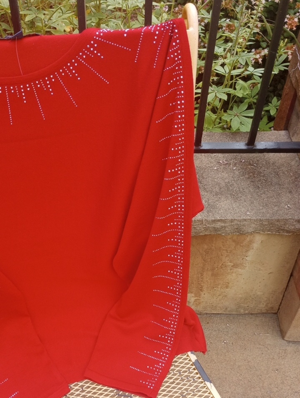 Adrienne Vittadini Red Sweater with Sparkling Neckline And Sides Of Arms - Picture 3 of 9